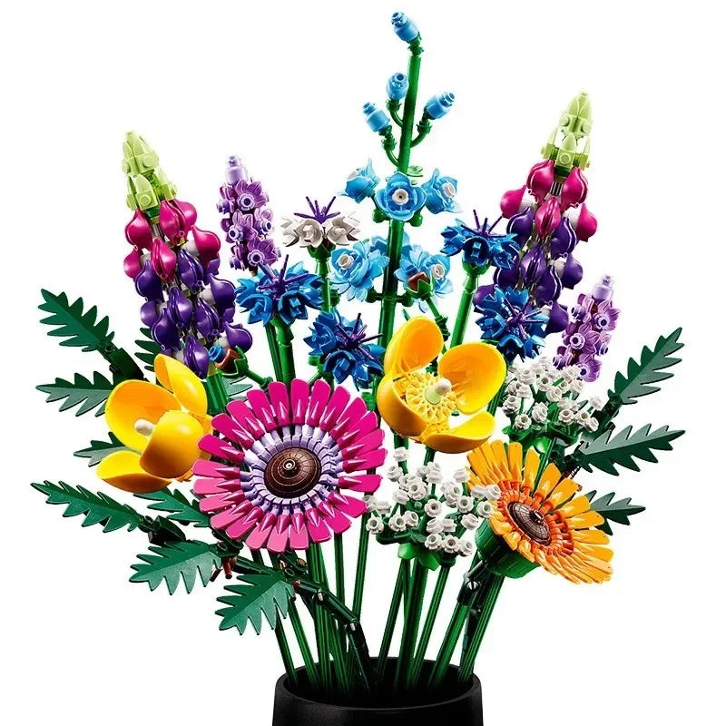 Creative 8 bouquets of eternal flowers, roses, orchids, succulents, building blocks, bonsai toys, gifts for girls and children