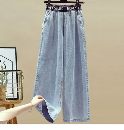 2026 Spring Summer New Korean Elegant Splicing Short Sleeved Shirt+Jeans Two Piece Suit Women Chic Top Denim Pants Matching Set