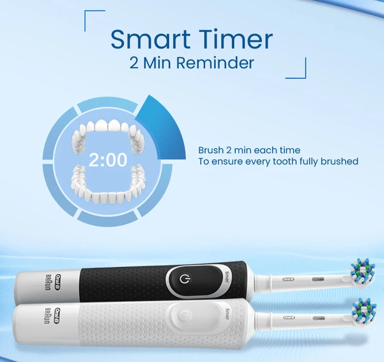 Cepillo de dientes eléctrico Oral B D100 2D Vitality, resistente al agua, con cargador inductivo y temporizador.
