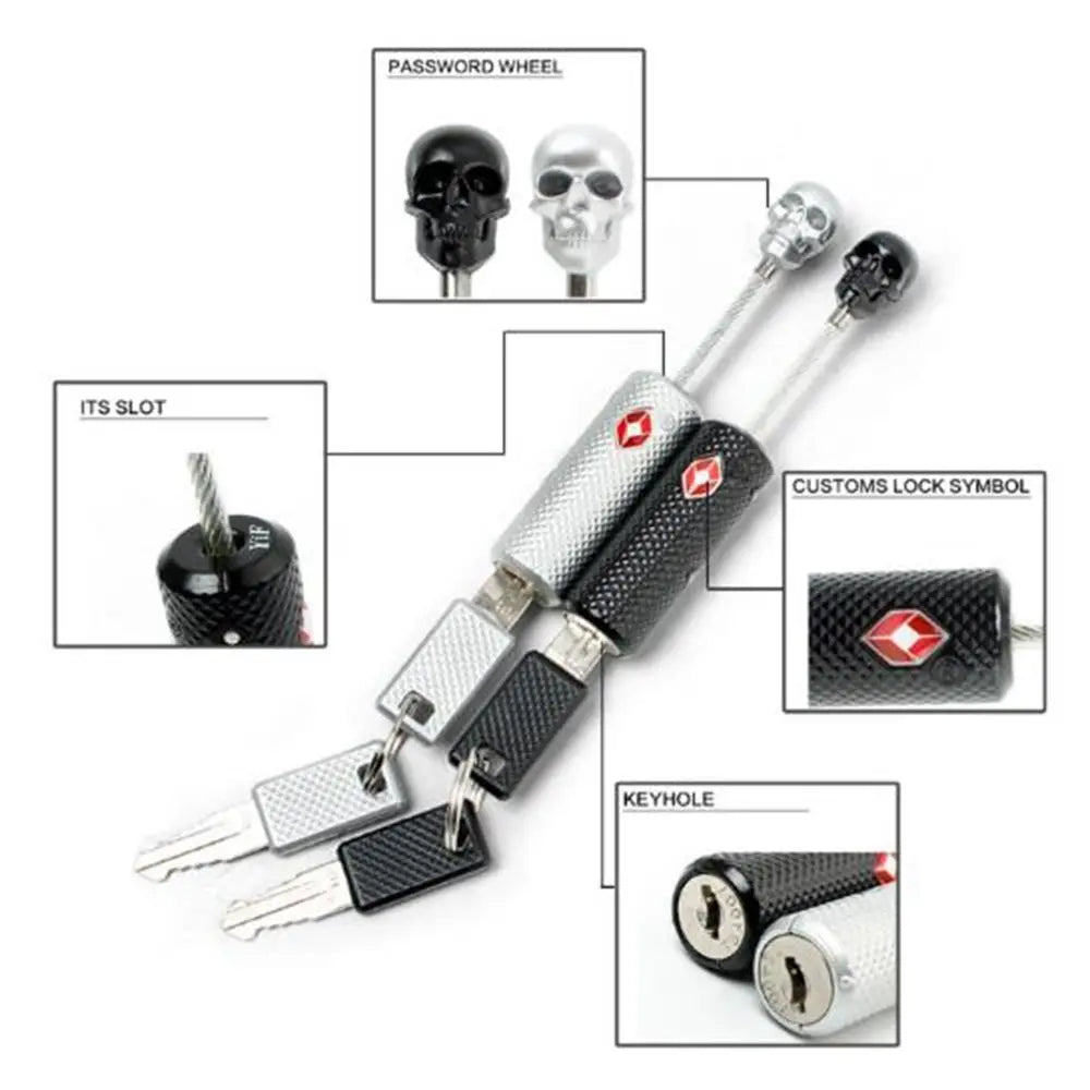 Skull Shape Luggage Lock High Security TSA Overseas Customs Clearance Code Lock Anti-Theft Combination Padlock with Steel Cable