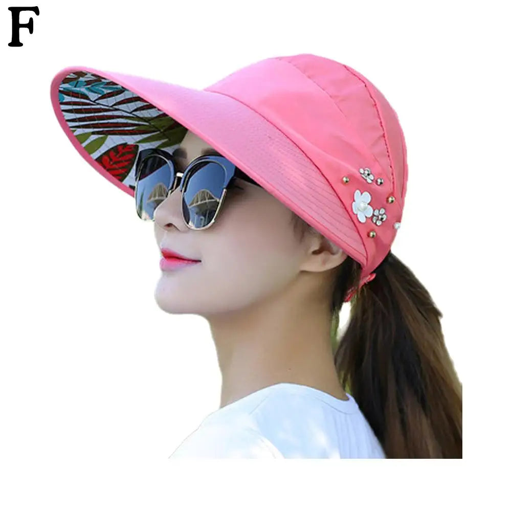 Fashion Women's Ladies Summer Vacation Wide Brim Foldable Sun Hat Anti-UV Beach Visor Caps Casual Hats