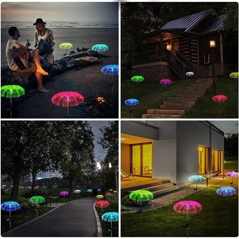 Solar Garden Lights Outdoor Waterproof Fiber Optic Jellyfish Lawn Lights Outdoor Patio Villa Yard Decor