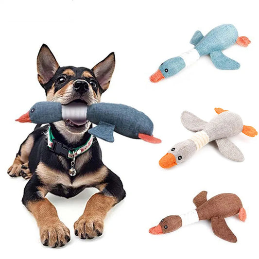 Juguete para perros con forma de pato real para masticadores agresivos, juguete de entrenamiento con forma de ganso salvaje y chirriante, bonito y suave juguete para masticar con chirriador.