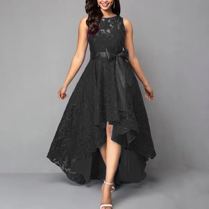 Vestido de dama de honor de boda para mujer 2025, elegante vestido de noche de encaje para fiesta, talla grande, ajustado, de cintura alta, con lazo, maxi vestidos para mujer