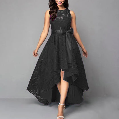 Vestido de dama de honor de boda para mujer 2025, elegante vestido de noche de encaje para fiesta, talla grande, ajustado, de cintura alta, con lazo, maxi vestidos para mujer