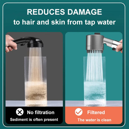 Cabezal de ducha de alta presión con 4 modos de ducha ajustables y filtros de cepillo de masaje, accesorios de baño para ahorrar agua.