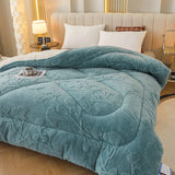Thick Warm Imitation Lambswool Winter Blanket for Bed, Soft Jacquard Coral Fleece Quilt, Double-Sided Plush Weighted Blanket 5kg