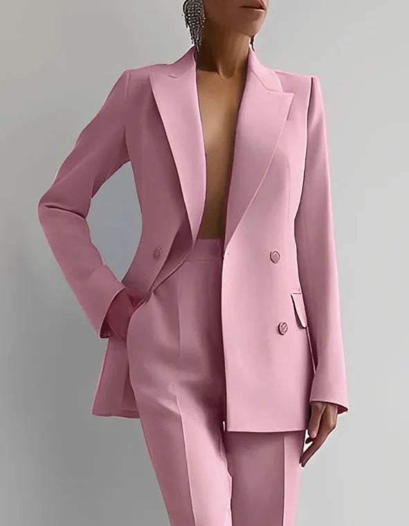 Conjunto de 2 piezas de ropa para mujer, chaqueta blazer de manga larga de color liso, pantalones largos de cintura alta, traje de verano, moda de oficina
