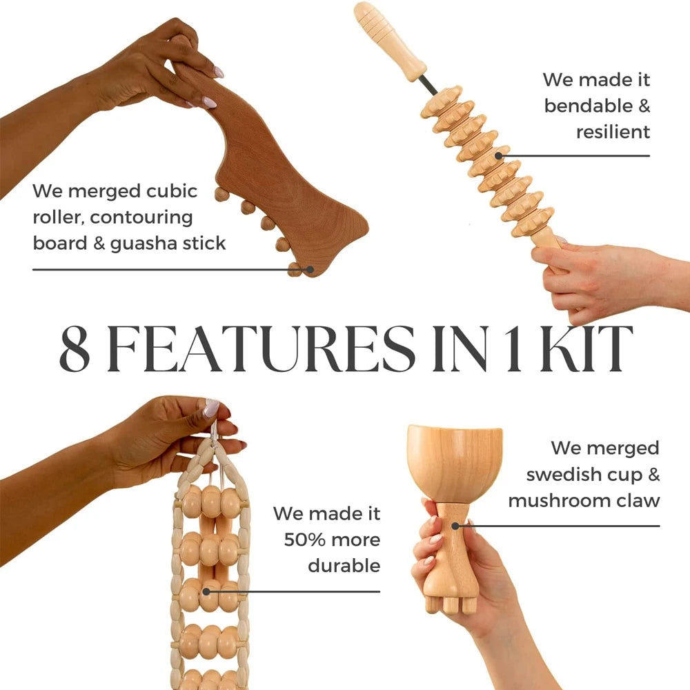 1/2/3/4Pcs Wood Therapy Massage Tools,Wooden Massager Kit for Body Shaping, Lymphatic Drainage,Muscle Pain Relief,Anti-Cellulite