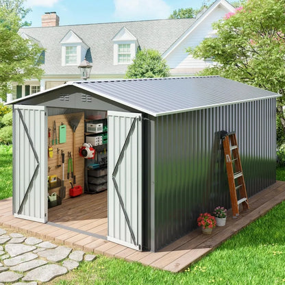 10x12 FT Outdoor Storage Shed, Large Tool Sheds Updated Frame Structure and Lockable Doors, Garden Shed for Backyard Garden