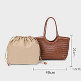 French Leather Woven Bag Fashion Simple Basket Bag Retro Advanced Handmade Bag New Versatile Commuting Women's Shoulder Handbag