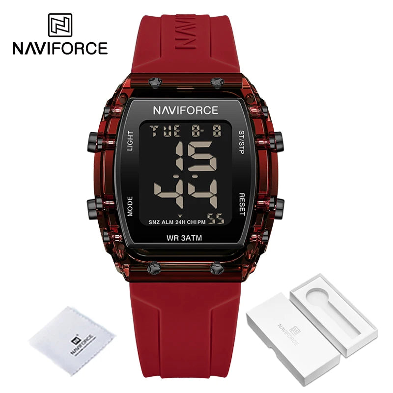 Relojes NAVIFORCE para mujer, con movimiento digital LCD, reloj de moda para mujer, resistente al agua hasta 50 m, correa de silicona, relojes de pulsera deportivos electrónicos.