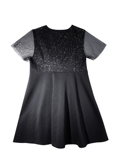 Plus size feminino elegante midi vestido de manga curta decote em v profundo glitter detalhe preto plissado saia linha a poliéster casual passeio