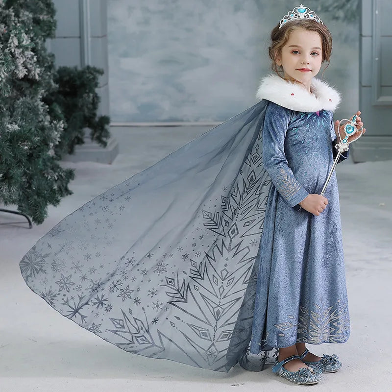 Vestido da Elsa para Menina – Fantasia de Princesa para Festa de Aniversário e Inverno, Cosplay de Frozen, Vestido de Manga Longa – Rainha da Neve