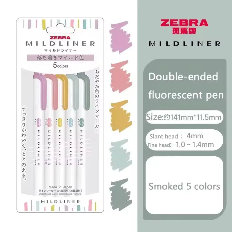 New Zebra Mildliner Highlighter Pastel Full Set 5 Colors Set Marker Pen Double Ended Art Stationery Supply for Drawing Painting
