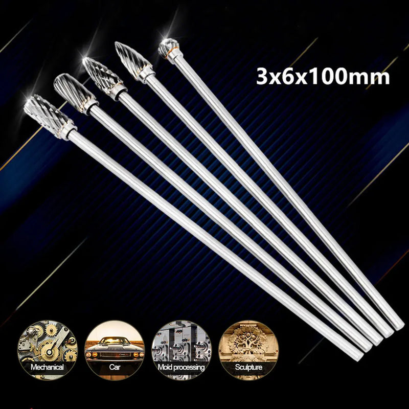 Extra Long 100mm Rotary Rasp File Carving Grinder Abrasive Tools Carbide Burr Alloy Bits Milling Cutter Drill For Metal Wook