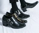 Fashion Buckle Leather Shoes For Men Big Size 46 Pointed Dress Shoes Man Quality Bussiness High Heels Shoes Man chaussure hommes