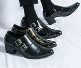 Fashion Buckle Leather Shoes For Men Big Size 46 Pointed Dress Shoes Man Quality Business High Heels Shoes Man chaussure hommes