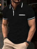 Men's Zipper Short-Sleeved Striped Polo Shirt Spring And Summer Fashion Casual Tops Street Outdoor Sports Wear Men's Clothing