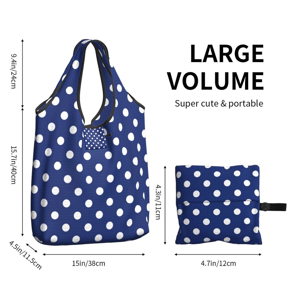 Custom Recycling Classic Black And White Polka Dot Shopping Bag Women Tote Bag Portable Grocery Shopper Bags