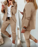 Autumn Winter Blazer Pants Two Piece Set Women Fashion Solid Long Sleeve Suit Coat Outfits Fashion Casual Pencil Pant Sets 