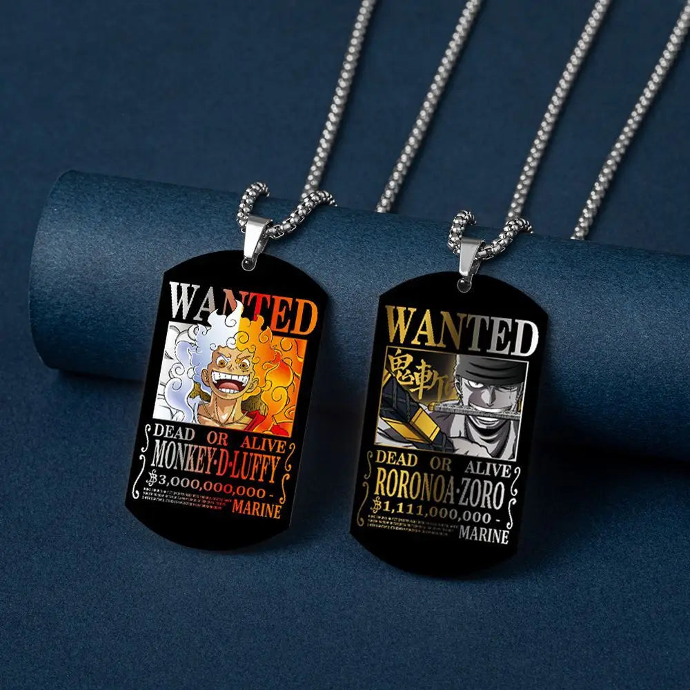 One Piece Pendant Luffy's 3 Billion Reward Order Man Necklace Men Wanted Warrant Stainless Steel Dog Tag Necklace Necklaces