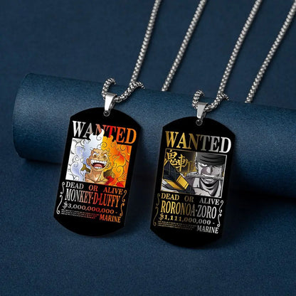 One Piece Pendant Luffy's 3 Billion Reward Order Man Necklace Men Wanted Warrant Stainless Steel Dog Tag Necklace Necklaces