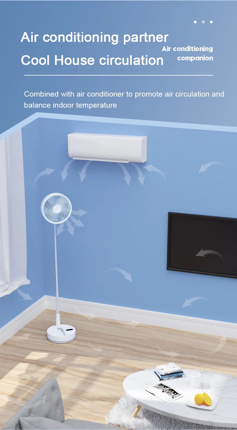 P10 10800mAh Folding Portable Fan USB Remote Control Air Cooler Silent Rechargeable Wireless Floor Standing Fan for Camping Desk