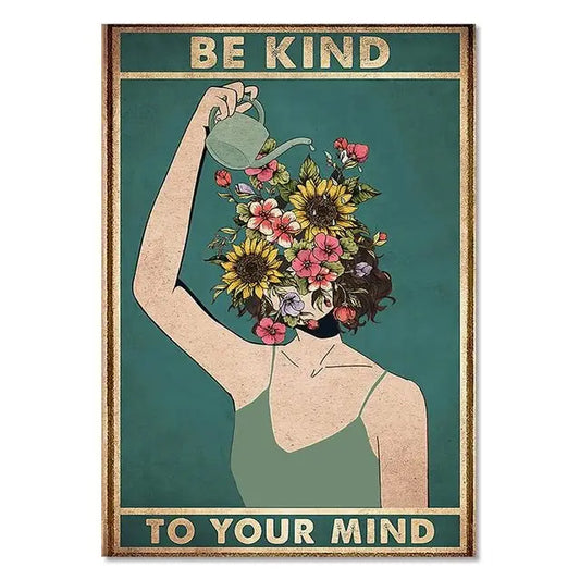 Vintage Pot Head Weed Girl Mental Health Awareness Poster Be Kind To Your Mind Wall Art Prints Canvas Painting Home Room Decor