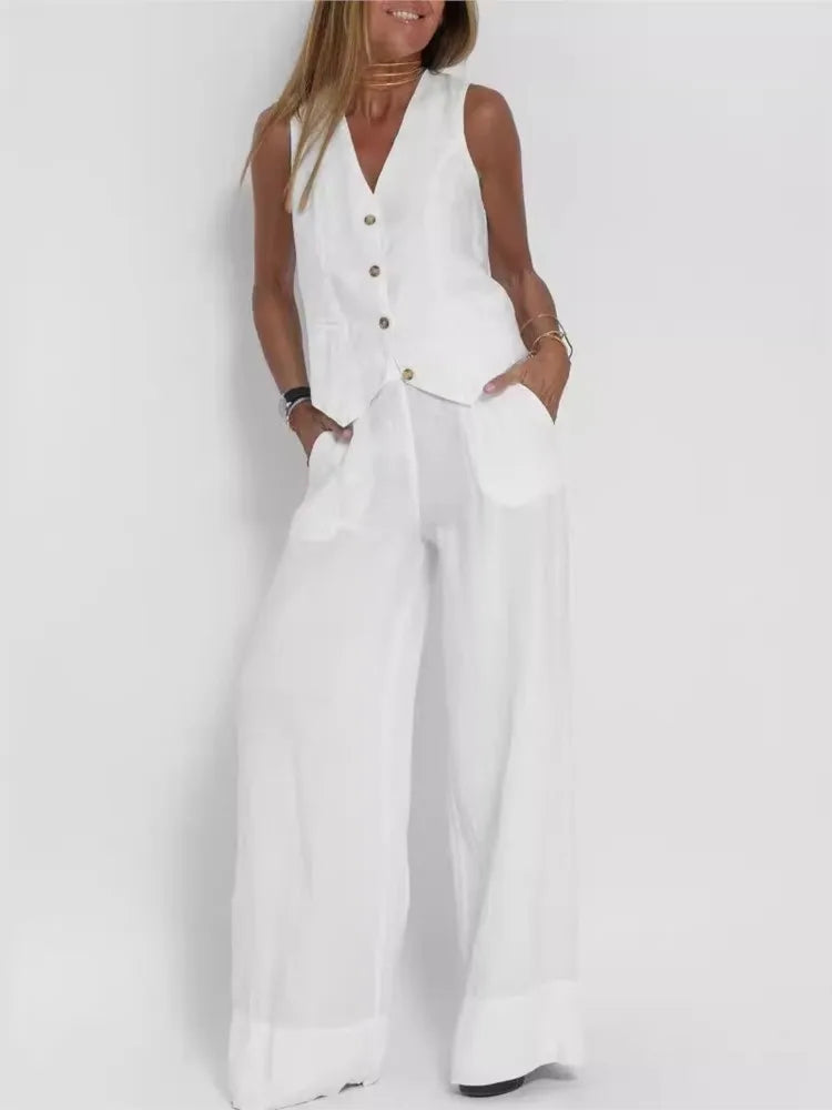Ropa de mujer, primavera verano 2024, nuevo chaleco de moda, pantalones, collage, empalme, puro, sin mangas, color, temperamento, traje casual