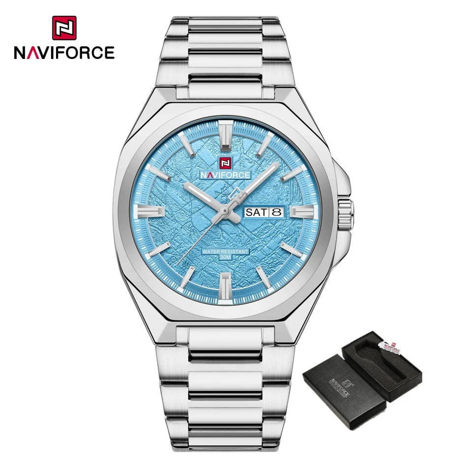 New Style NAVIFORCE Men's Wrist Watch 3ATM Waterproof Stainless Steel Band Luminous Pointer Display Luxury Boys Watches Gifts