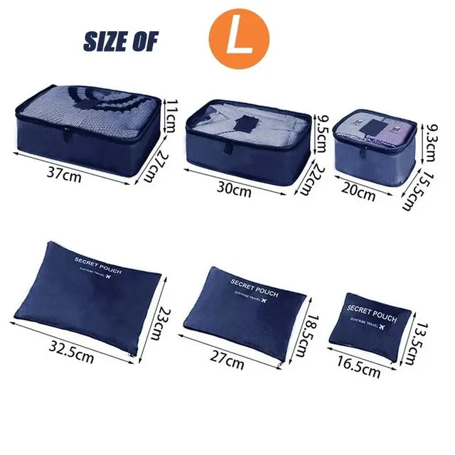 Organizador de viaje de gran tamaño, portátil, para ropa, zapatos, maquillaje, bolsa de almacenamiento de equipaje, 6 unidades 