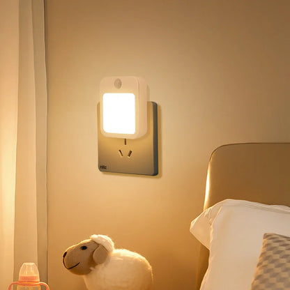Luz nocturna con sensor de movimiento y luz LED, enchufe europeo, luz nocturna inalámbrica para niños, mesita de noche y dormitorio.
