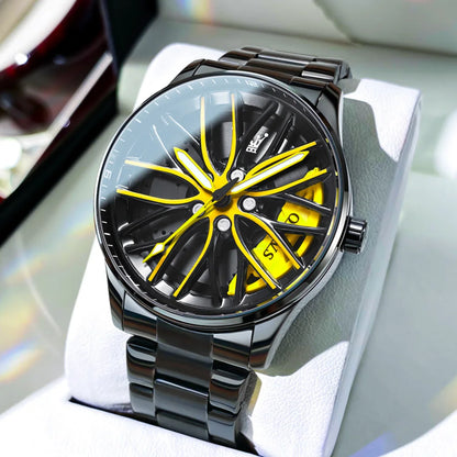Reloj de lujo OLEVS Wheel para hombre, resistente al agua, con llanta giratoria deportiva, de cuarzo, de alta calidad y a la moda, el más vendido.