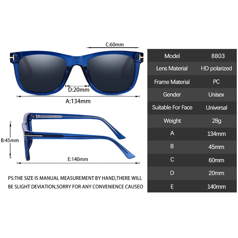 Fashion Square Polarized Sunglasses for Men, Driving, Fishing, Luxury Brand Designer UV400 Eyewear