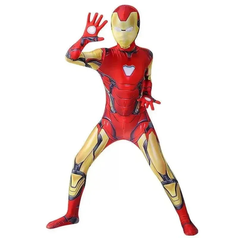 2025 Anime Iron Man Cosplay Costume Superhero Iron Man Boys Girls Jumpsuit Cloak Outfit Halloween Carnival Costumes Jumpsuits