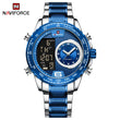 NAVIFORCE Luxury Quartz Watch for Men Honeycomb Dial Design Stainless Steel Wristwatch Dual Display Digital Watches Male Clock
