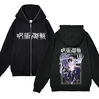Anime Gojo Satoru Zipper Jackets, Thin Fleece Hoodie, Zip Up Y2K Hoodies, Jujutsu Kaisen 