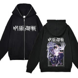Chaquetas con cremallera de Anime Gojo Satoru, sudadera con capucha de forro polar fino, sudaderas con cremallera Y2K, Jujutsu Kaisen 