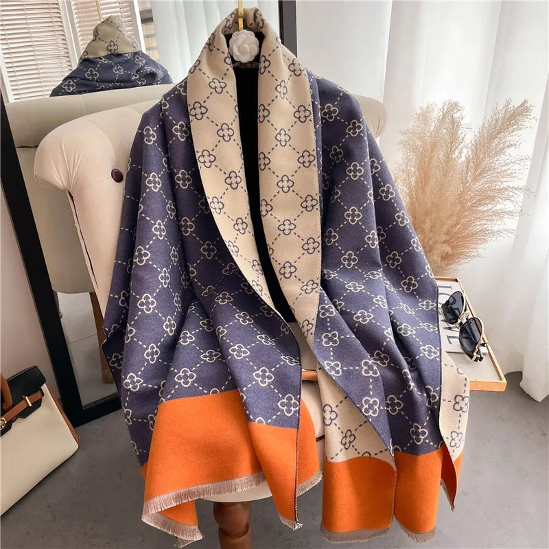 Bufanda de invierno para mujer, diseño lujoso, doble cara, tacto de cachemira, cálida, chal