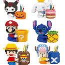 Linkgo Sanrio Building Block Pen Holder Luffy Stitch Chopper Pochacco Kuromi DIY Assembly Super Mario Puzzle Mini Bricks Toys