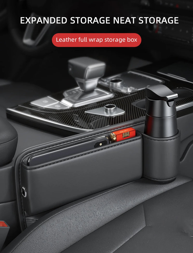 Universal Car Seat Gap Organizer Storage Box Multifunction Leather Crevice Side Storage Pocket Wallet Keys Card with Cup Holder