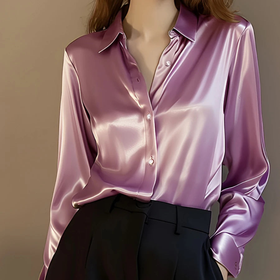 Camisas y blusas de satén de manga larga para mujer, estilo informal y elegante, tendencia de verano 2024, para oficina, ropa ajustada para mujer