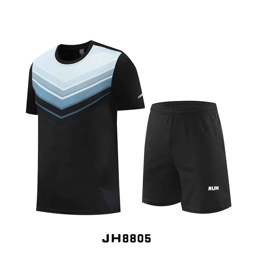 Fitness Clothes Ice Silk Quick Drying T-shirt Suit Men Short Sleeve Running Sportswear Shorts Tracksuit Gym Sports Training Sets