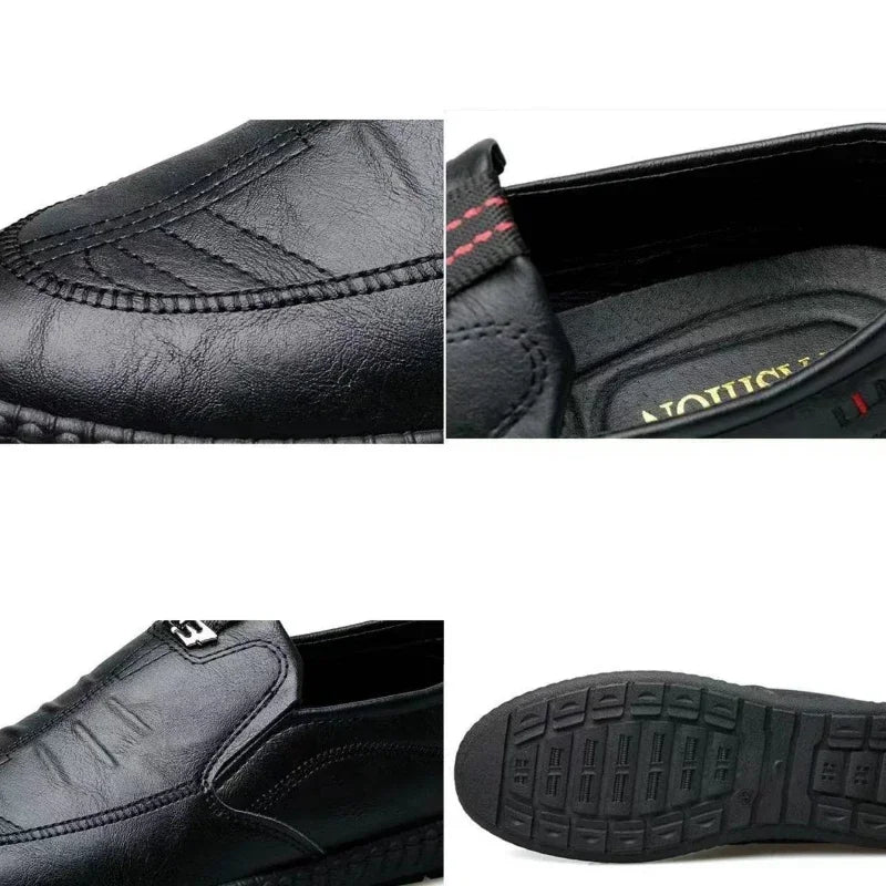 Men Leather Shoes Breathable Business Summer Slip on Loafers Man Casual Black Flats Driving Walking Shoes Moccasins