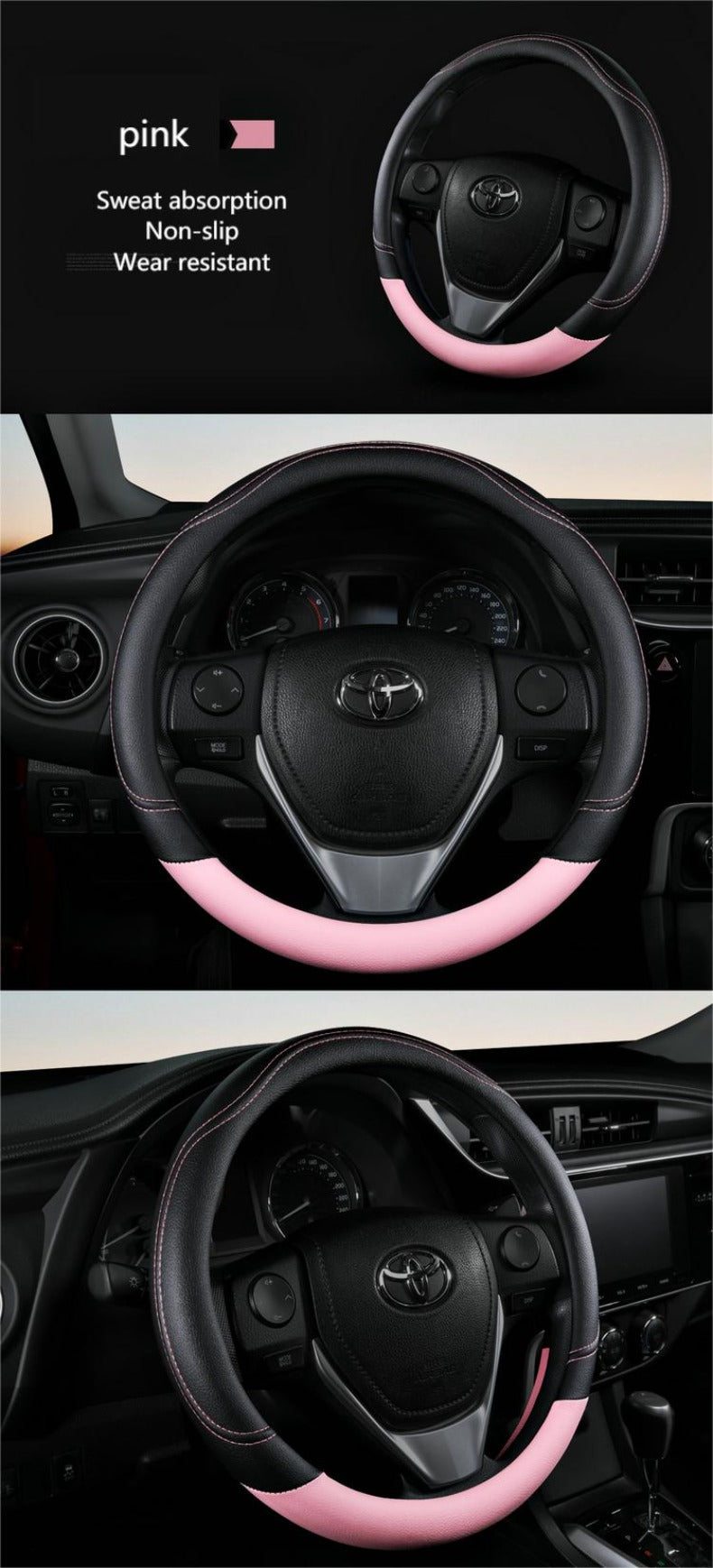 PU Leather Contrast Colour Car Steering Wheel Cover  Sweat Absorbent, Wear Resistant and Non-slip, Universal in All Seasons