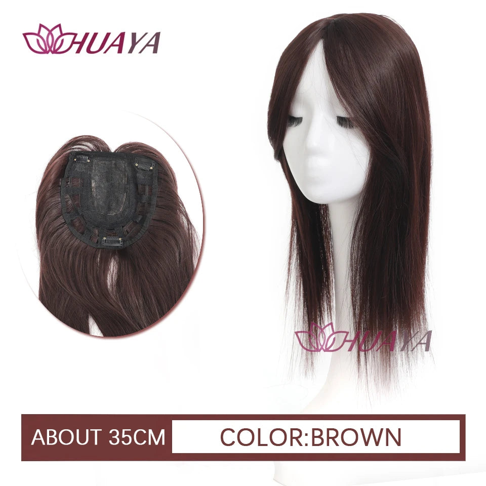 Aplique de cabelo Topper HUAYA volume e franja natural com 3 clipes cabelo liso sintético