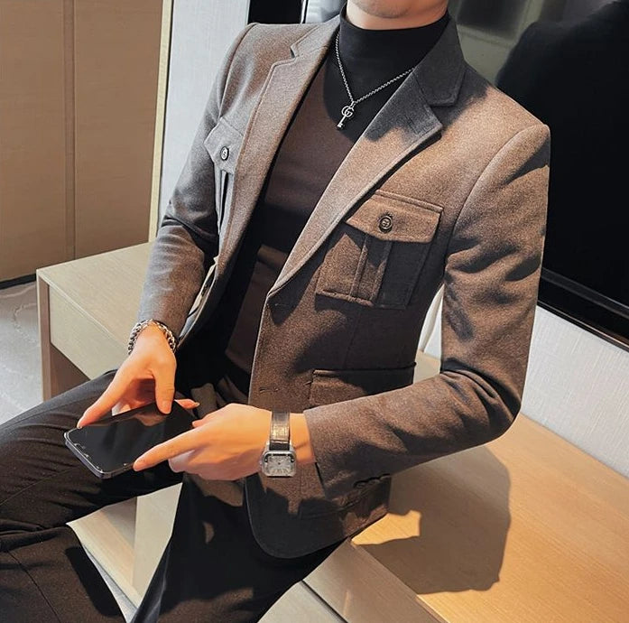 Tweed Men's Suit Jackets Single Breasted Male Blazer Gray Fashion 2024 Luxury Designer Menswear Coat Korean Style Clothes Casual