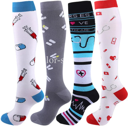 4 Pairs/Pack Compression Socks High Sports Socks for Women Men Running Hiking Edema Diabetes Varicose Veins Socks 20-30mmHg