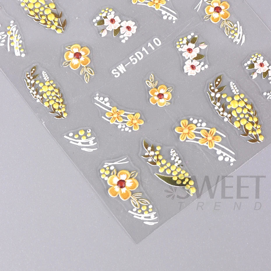 5D Red Christmas Nail Stickers Glitter Embossed Snowflake Gloves Feather Bulb Bells Winter Xmas DIY Engraved Manicure Decoration
